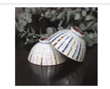 Load image into Gallery viewer, Minoyaki Tea Bowl, Large, Two-Color Julienne Powdered Snow, Blue
