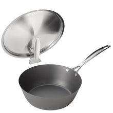 Load image into Gallery viewer, Frying pan Kurotsuchi IH-Compatible Iron Nitride Frying Pan 24cm with Tameno Pot &amp; Stand-Type Stainless Lid (MB-2582)
